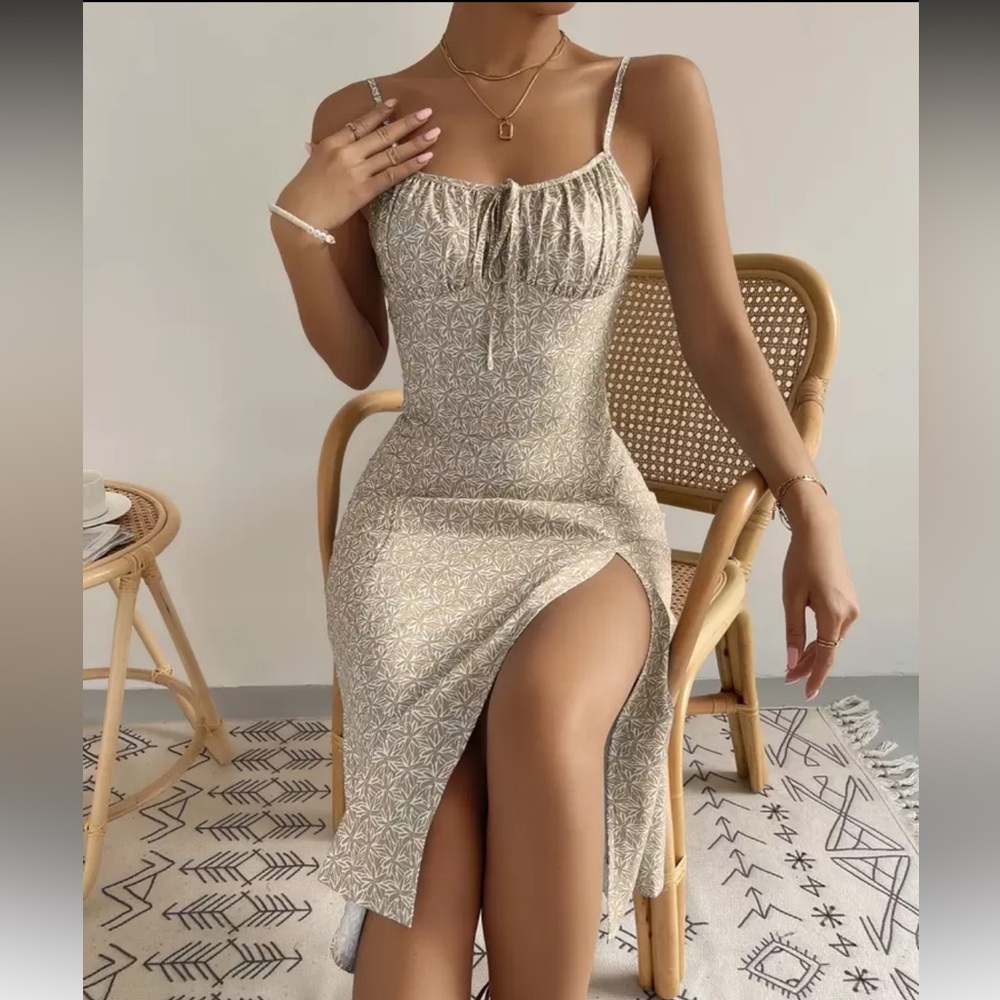 Elegant Beige Silk Beachy Dress